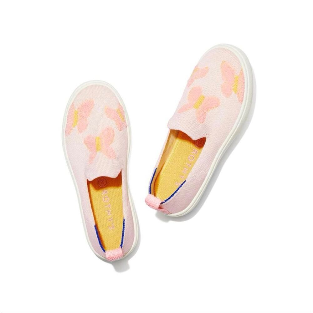 Rothy's The Kids Sneaker in a pink butterfly print machine-washable size 12 NWB